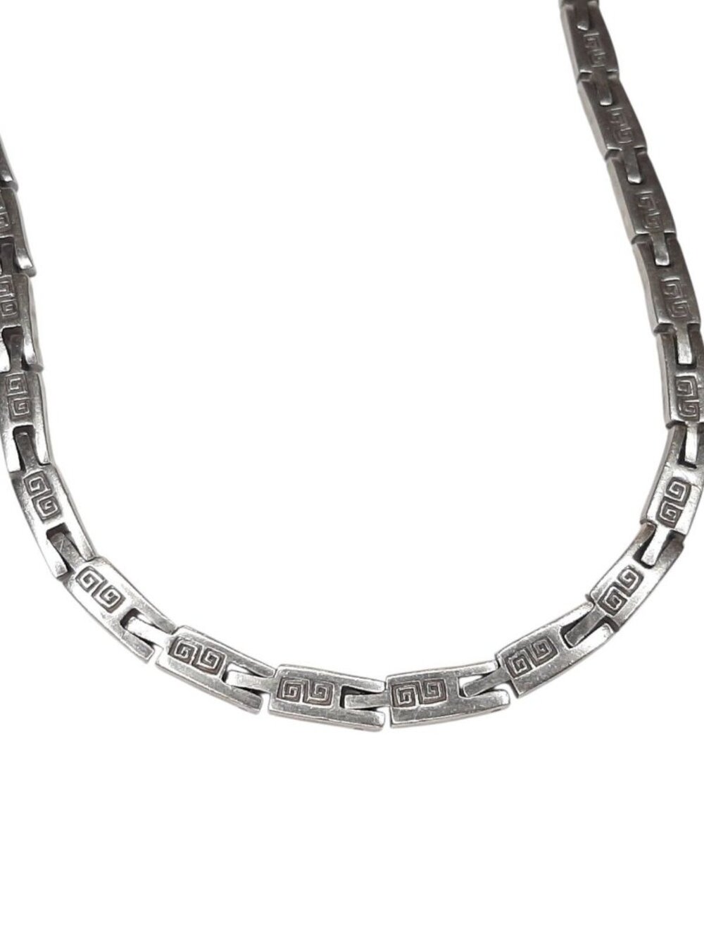 Vintage 950 Silver Mexico Taxco Necklace Heavy 71.4g Greek Key Stamped